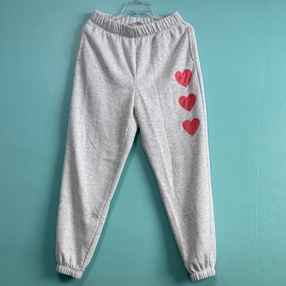 Pink Rose Light Gray Kids Joggers with Pink Heart Accents